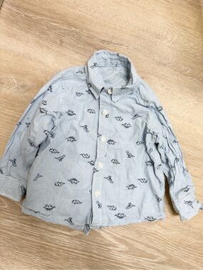 Carter's Light Blue Striped Button-Down Shirt with Navy Dino Print